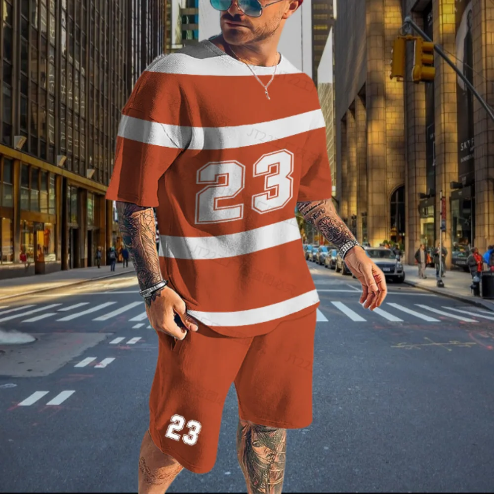 Men's T-shirt Suit Men's Summer New Digital 23 Outdoor Sportswear Suit Oversized Casual Tracksuit For Men O Collar Short Sleeve