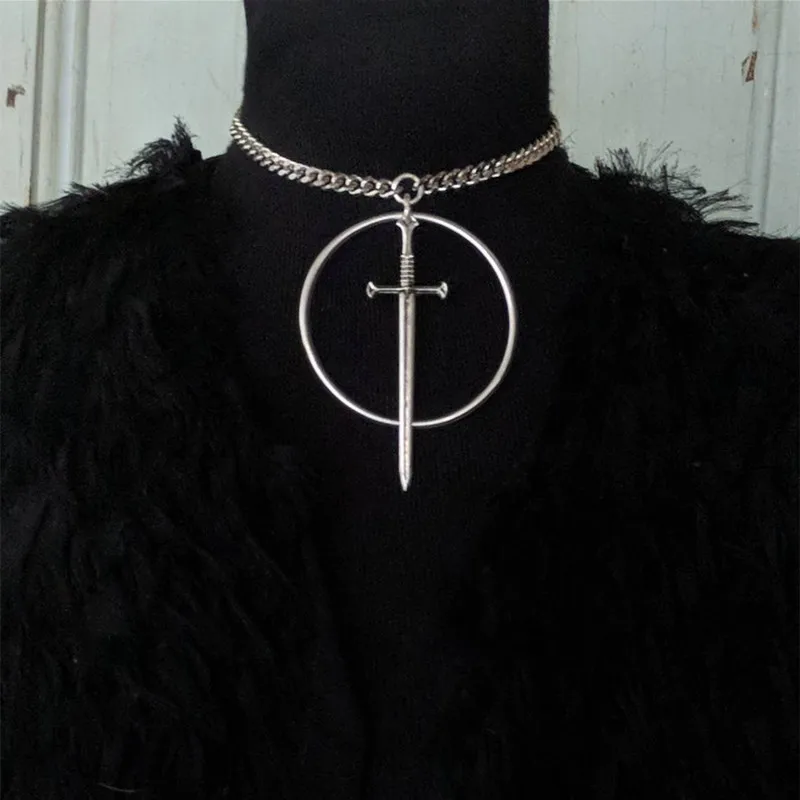 

Gothic Sword Pendant Necklace Fashion Medieval Cold Weapon Retro Jewelry Silver Ring Thick Chain Necklace