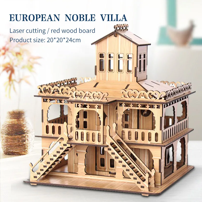 

3D Wooden House Puzzle Model Toys Jigsaw Laser Cutting Villa DIY House Handmade mechanical puzzle for Children Adult Kit TOY