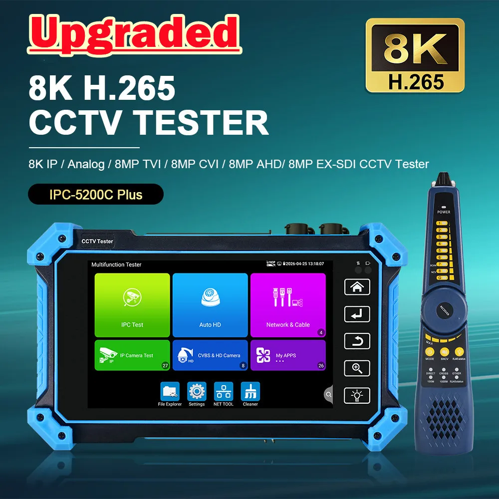 Фото Тестер IP-камер 8K 32 МП с входами HDMI и VGA, 5,4-дюймовый монитор для видеонаблюдения, совместимый с AHD/CVI/TVI/SDI, тестер IP-камер с поддержкой Wi-Fi №1