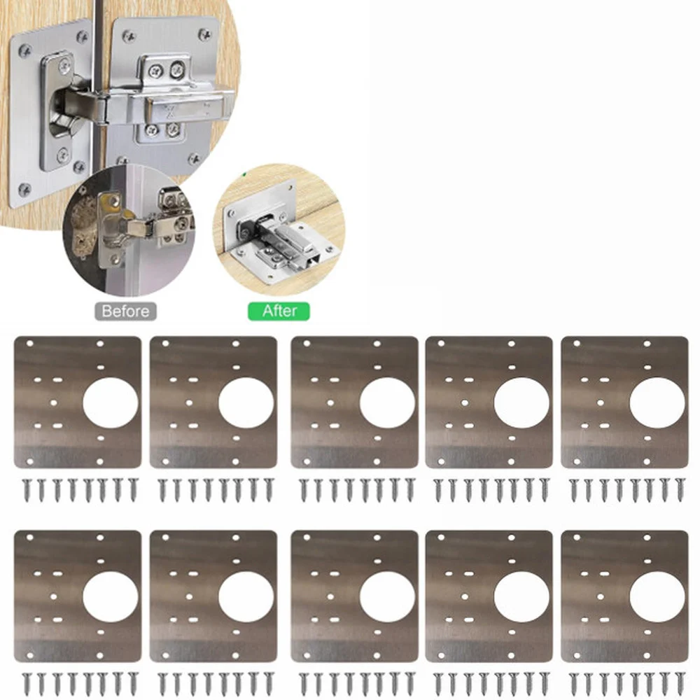 

8Pcs Stainless Steel Hinged Repair Plate Kitchen Cabinet Door Fixture Installer Door Hinge Repair Plate Furniture Hardware