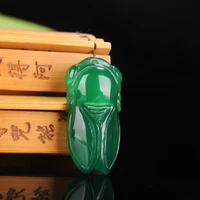 natural green chalcedony hand carved cicada pendant fashion boutique jewelry mens and womens green agate necklace gift