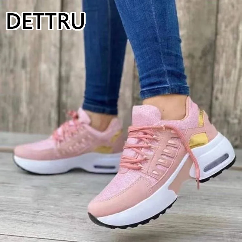 

2022 New Wedge Sneakers Women Lace-Up Height Increasing Sports Shoes Ladies Casual Platform Air Cushion Comfy Vulcanized Shoes