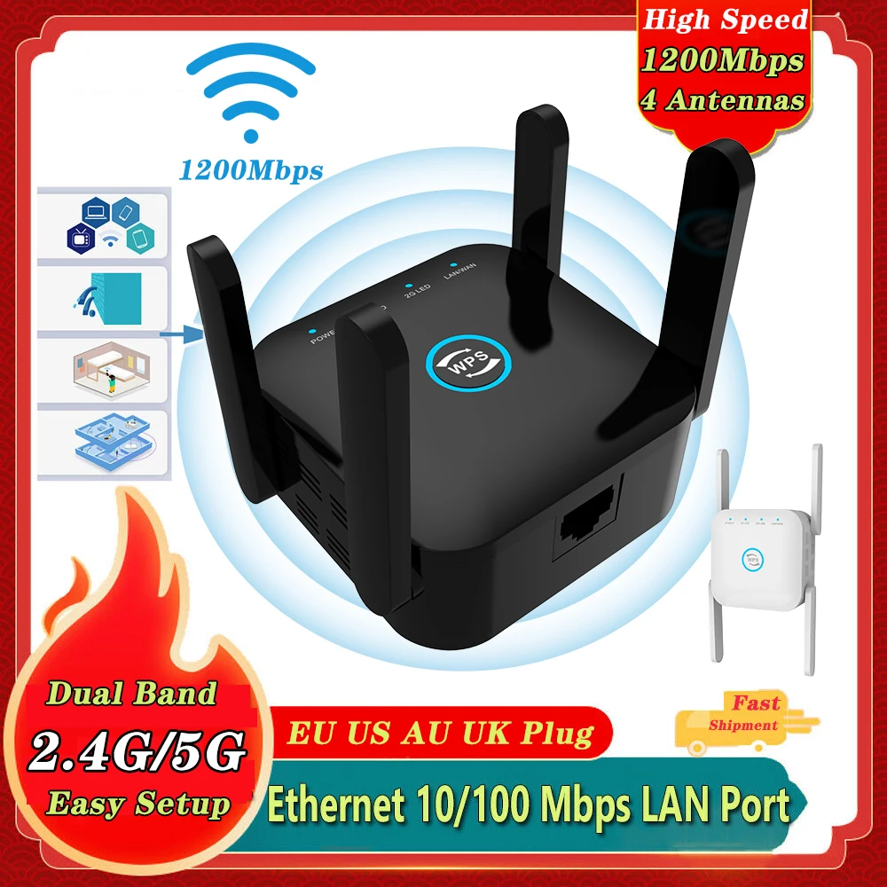 Repetidor WiFi Extender 1200Mbps WiFi Repeater Router 5GWifi Booster 2.4G Wifi Amplifier 802.11N/B/G Wi Fi Reapeter Access Point