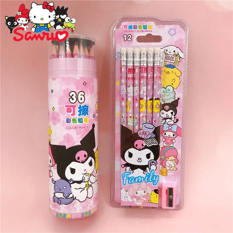

Sanrio 1Set (12Pc) Cartoon Student Triangle Painter Large Collection 12 Color Arrangement Erasable Colored Pencil Paintbrushs