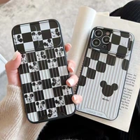 black white plaid mickey mouse sliding window phone cases for iphone 13 12 11 pro max xr xs max x back cover