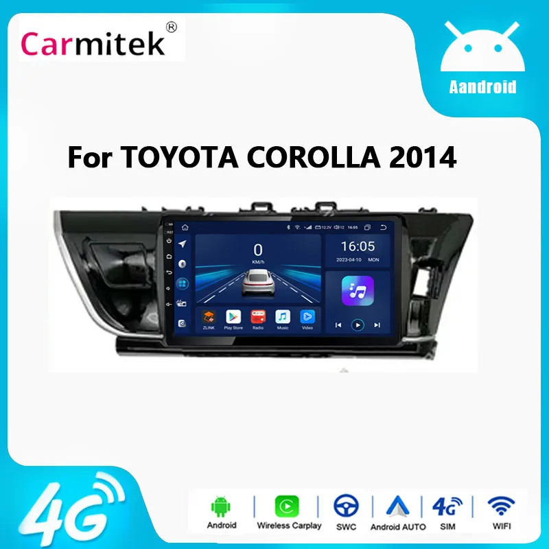 

2 din android 13 Radio Stereo multimedia player gps navigation carplay android For Toyota Corolla 2014 youtube WIFI DSP 4G