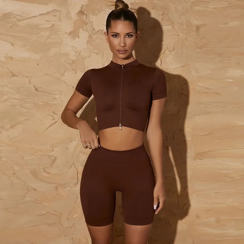 Women's Tracksuit Seamless Yoga Set Fitness Long Sleeve Crop Top Vest Bra High Waist Leggings Fitness Activewear