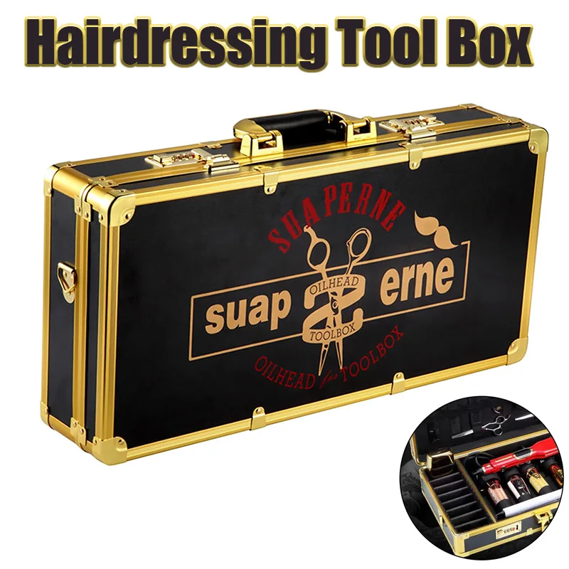 

Top Quality Hairdressing Barber Tool Gold Case Box Hair Stylist Clipper Scissors Comb Storage Carrying Tools BarberShop Suitcase