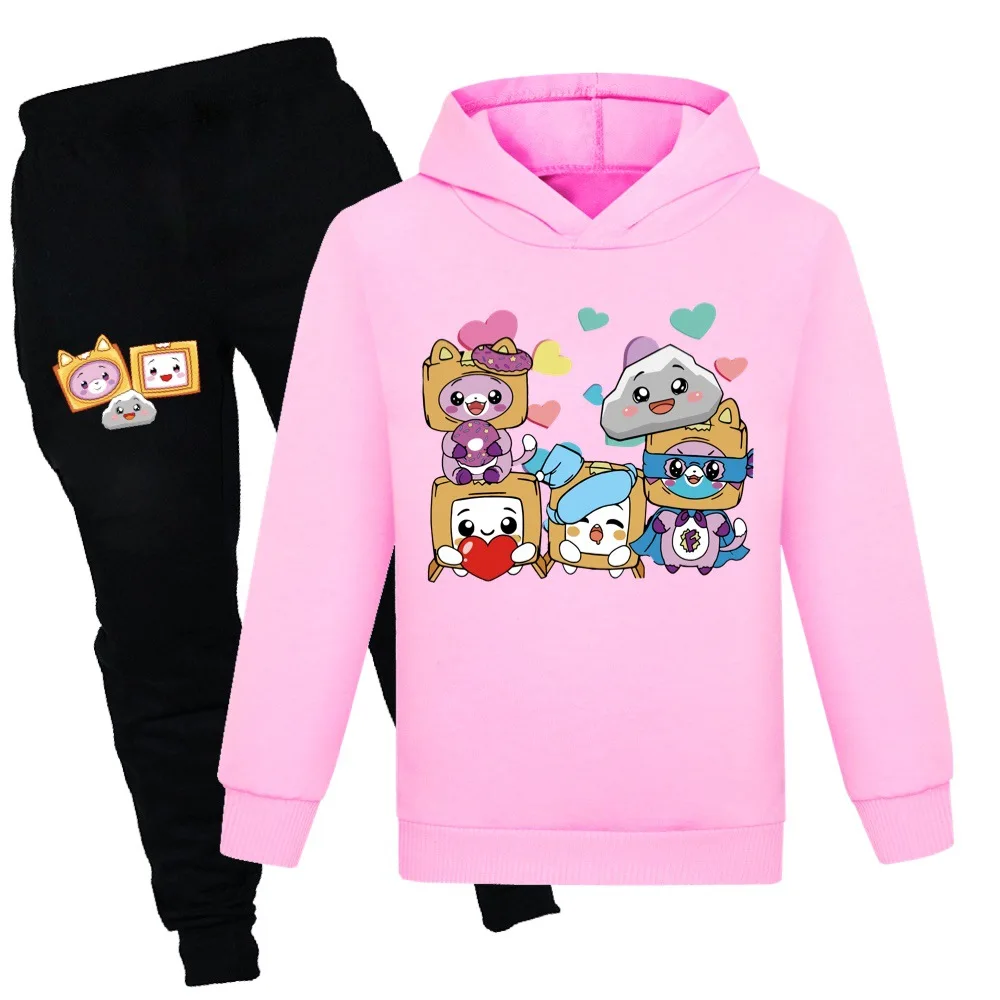 

Детский спортивный костюм LANKYBOX, толстовка с капюшоном и штаны, комплект из двух предметов, спортивный костюм для мальчиков и девочек