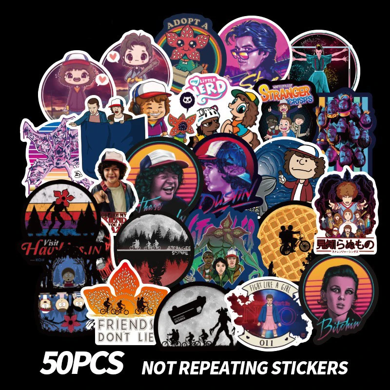 

50pcs Stranger Things anime figure graffiti stickers kawaii skateboard luggage helmet laptop decor decals children toys stickers
