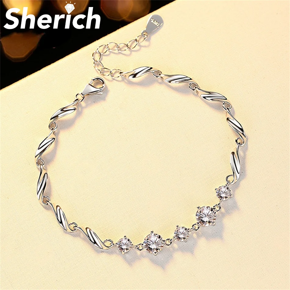 

Sherich Twisted Simple Moissanite Diamond 100% 925 Sterling Silver Fashion Elegant Premium Bracelet Women's Brand Fine Jewelry