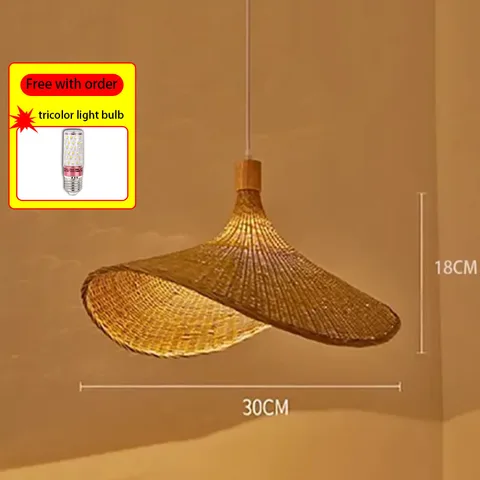 Современная бамбуковая люстра в китайском стиле, ручная креативная лампа из ротанга для чайной комнаты, соломенная шляпа, плетеная бамбуковая лампа