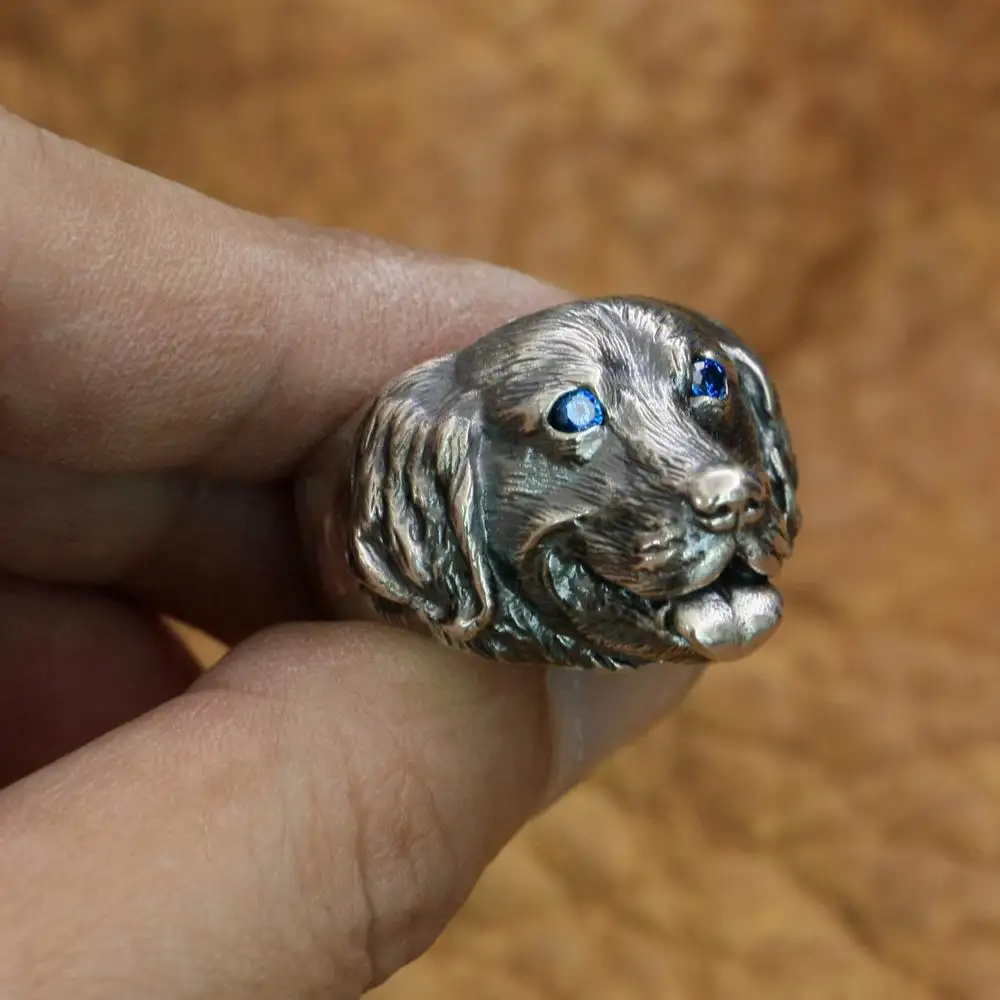 Стерлингового Серебра 925 пробы с глазами CZ золотистый ретривер милое кольцо для