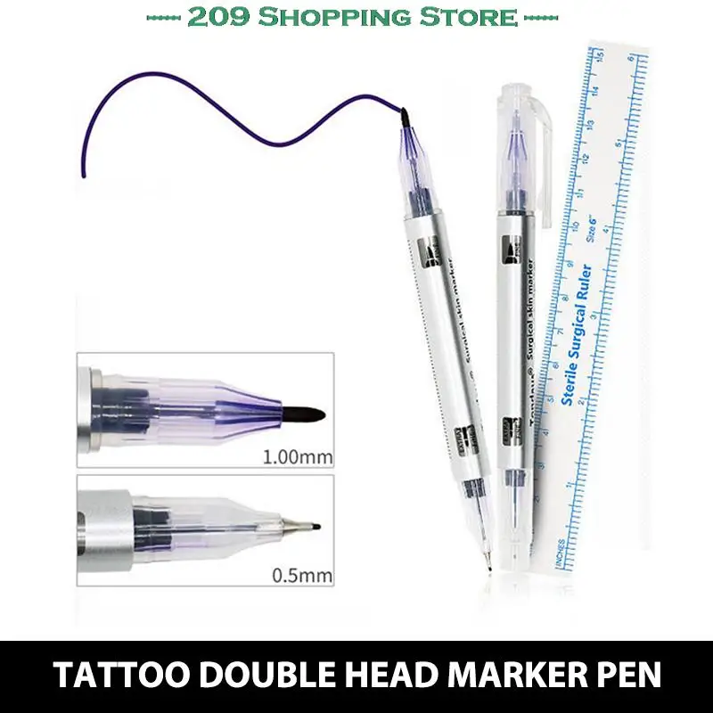

Double Head Silver Surgical Eyebrow Tattoo Skin Marker Pen Tool Accessories Tattoo Marker Pen With Measuring Ruler Microblading
