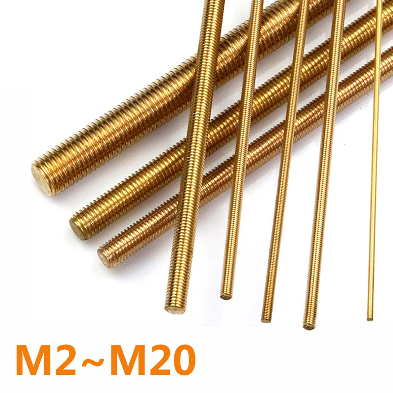 M2 M2.5 M3 M4 M5 M6 M8 M10 M12 M14M16M18M20 Length 30~500mm Copper Full Thread Bar Screw Brass Threaded Tooth Strip,Threaded Rod