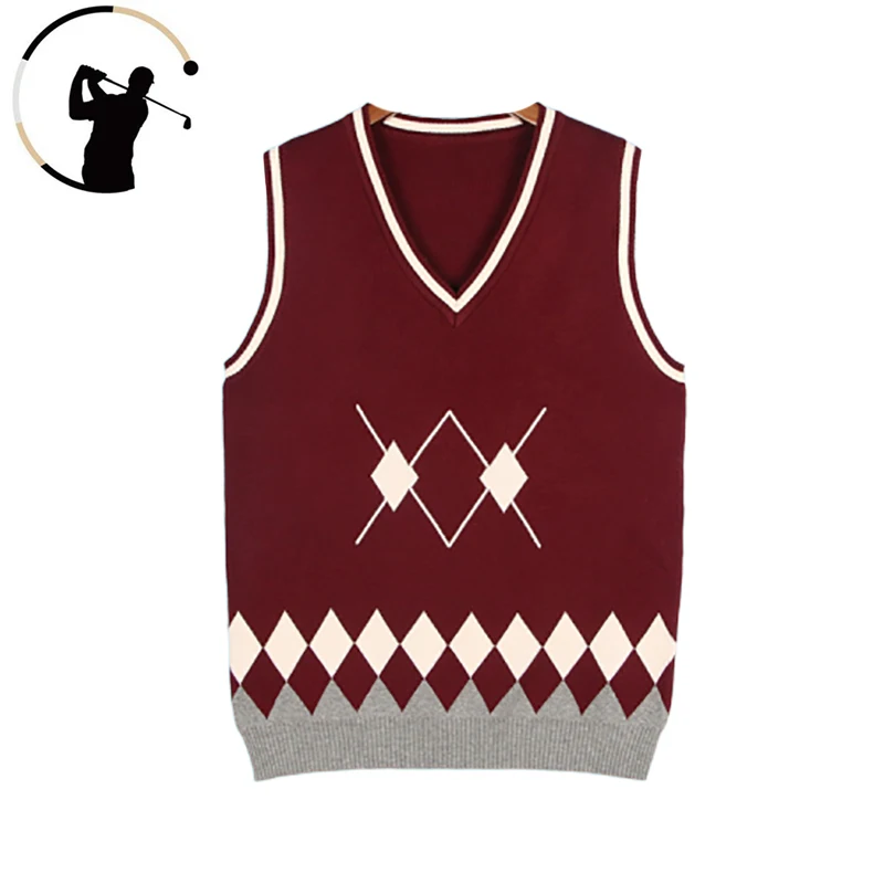 

New golf women's knitted vest GOLF outdoor sports windproof warm college wind JK uniform diamond pattern knitted sweater vest