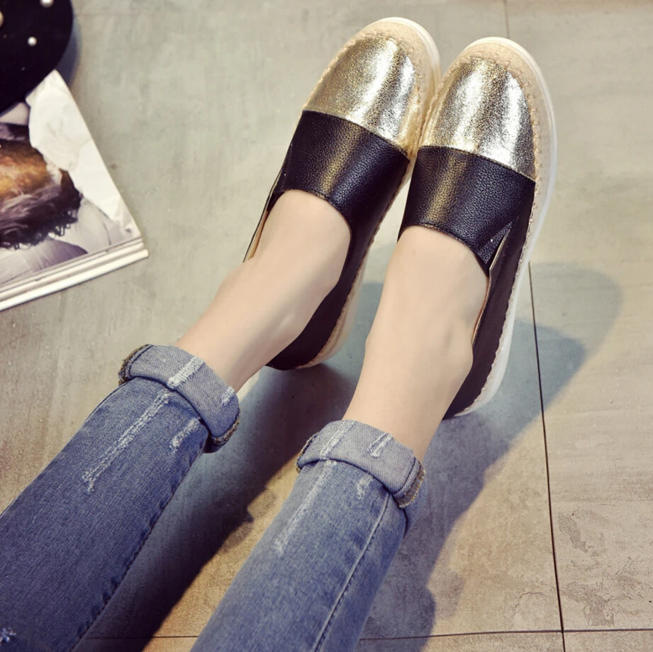 

New Brand Design Women Espadrilles Flats Shoes Mix Color Creepers Women Loafers Ladies Shoes Glitter Shoes Women Big Size 42 44