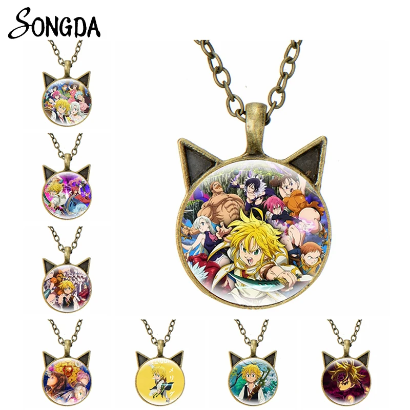 

Anime The Seven Deadly Sins Necklace Meliodas Elizabeth Hawk Ban Cartoon Cat Ear Pendant Necklace Collar Cosplay Otaku Jewelry