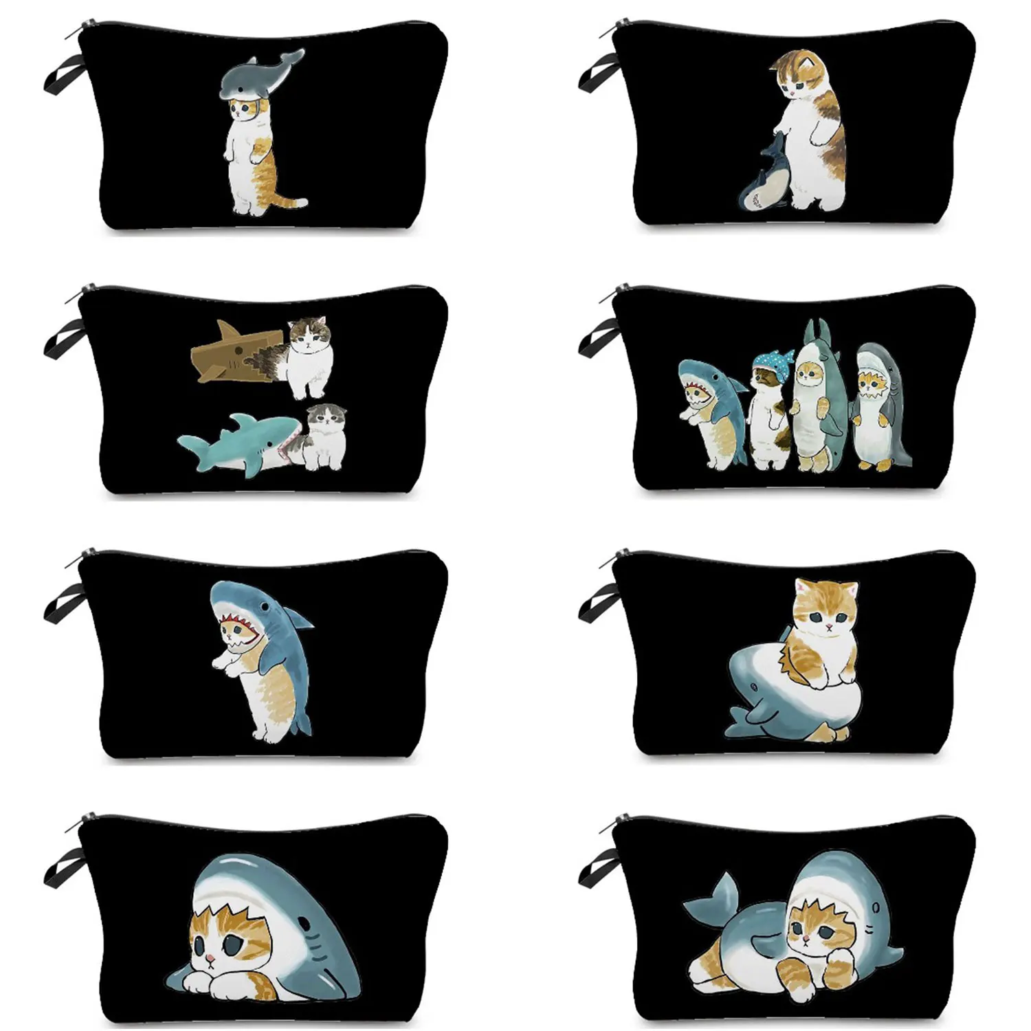 

MakeupBag Purse Organizer Insert Toilet Bag Cute Cat Print Portable Women's Cosmetic Bag Travel Ladies Female Cartoon Shark Set