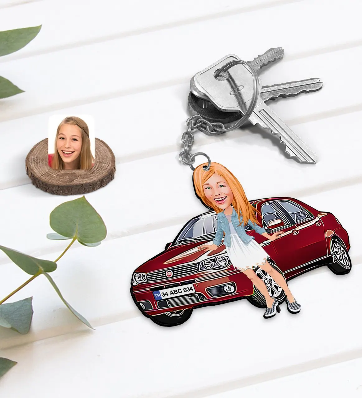 

Personalized Women 'S Fiat Albea Figured Platter Wooden Cartoon Anahtarlık-1