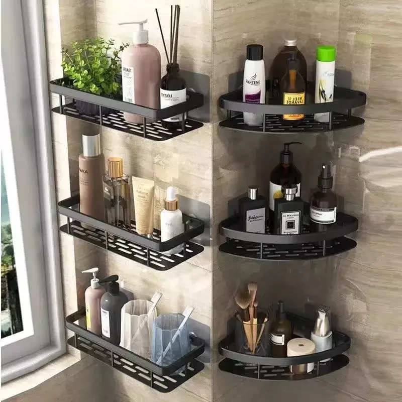 

2023 Bathroom Shelves No-drill Wall Mount Corner Shelf Shower Storage Rack Holder for WC Shampoo Organizer Bathroom Accessories