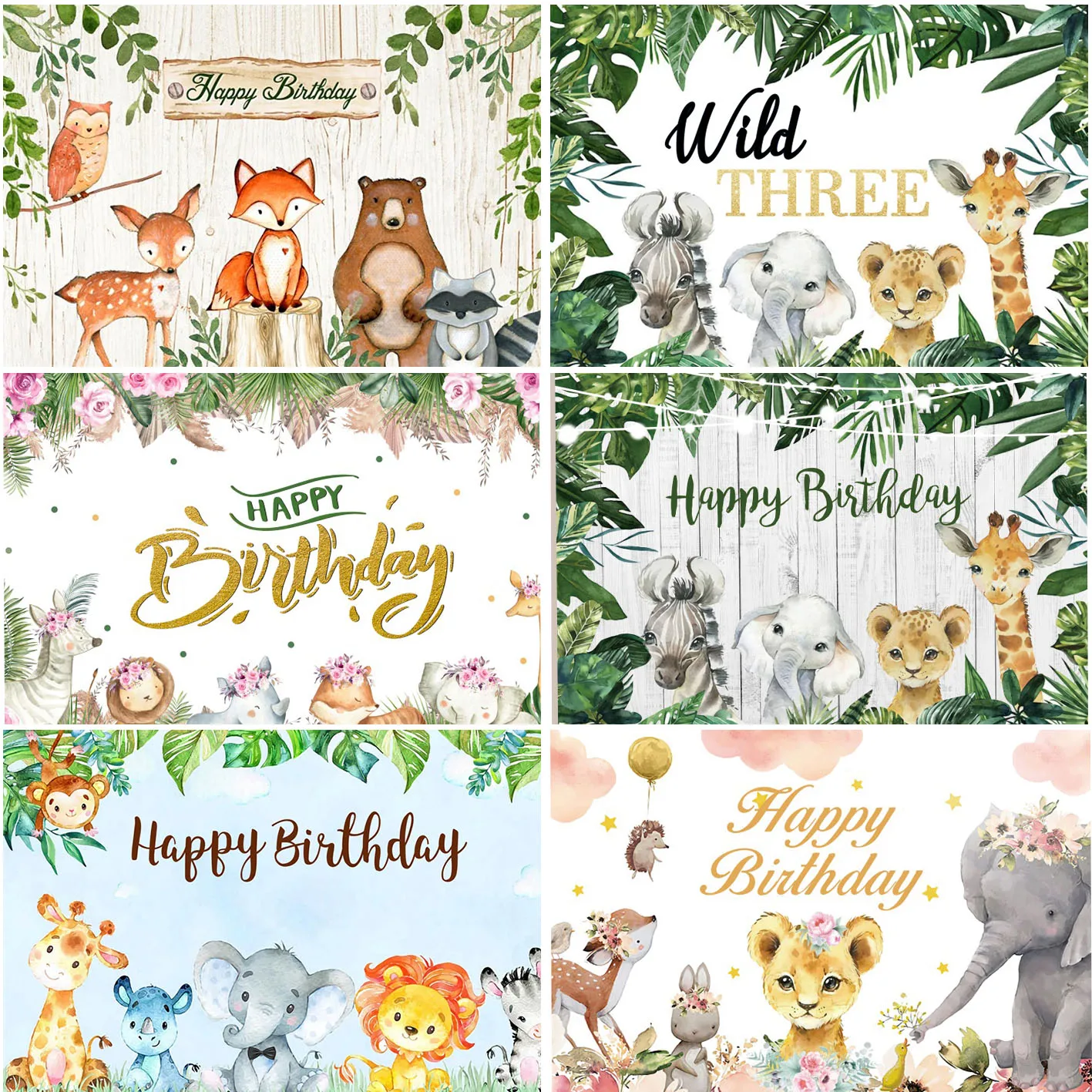 

Backdrops Tropical Jungle Safari Photography Kid Newborn Baby Shower Happy 1st Birthday Party Backgrounds Photozone Banner Props