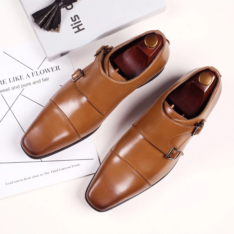 

Spring Festival and Autumn Business leather shoes men's square toe dress shoes casual shoes buckle leather shoes Plus size 39-48