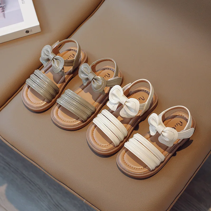 

zapatos niña sandalias Girls Summer Baby Anti Slip Fashion Bowtie Princess Sandal 2023 New Simple Soft Sole Beach Children Shoes