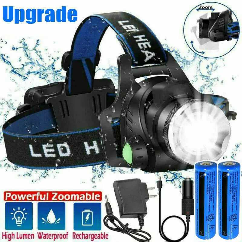 

D2 Rechargeable Head Light Lamp LED Tactical Headlamp Headlight edc Zoomable Camping Fishing Hiking Flashlight Light Lamp Torch