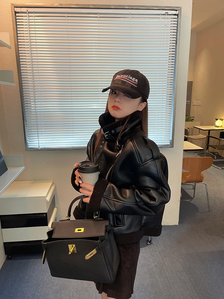 Меняющаяся настоящая черная мотоциклетная одежда с воротником-стойкой на