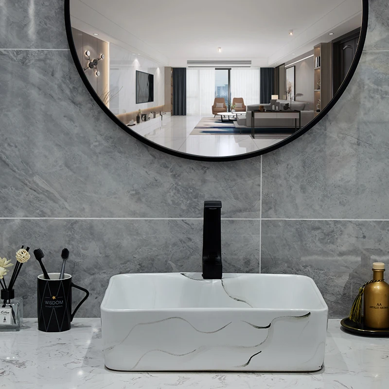 

Europe Vintage Style Art wash basin Ceramic Silver Lavabo Counter Top Wash Basin Bathroom Sinks round art wash basin