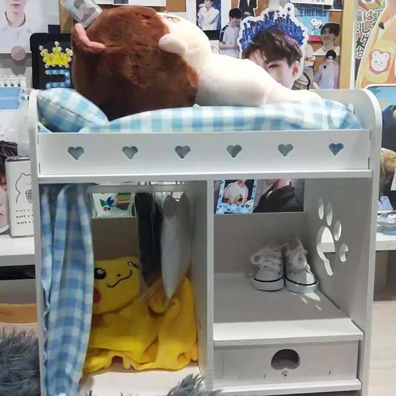 Мини-кукла мебель для спальни детский игровой домик двойная кровать деревянная