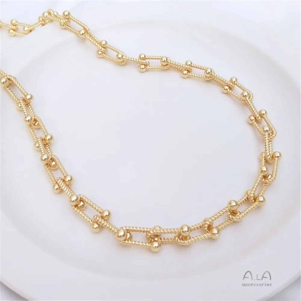 14K Gold Filled Plated Thread U chain European and American crude chain diy bracelet necklace earrings jewelry loose chain