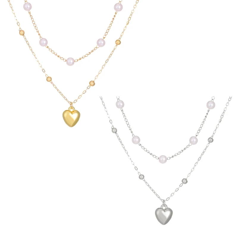 

Dainty Heart Pendant Clavicle Chain Pearl Chain Choker Necklace Jewelry Eye Catching Layer Necklace Decor