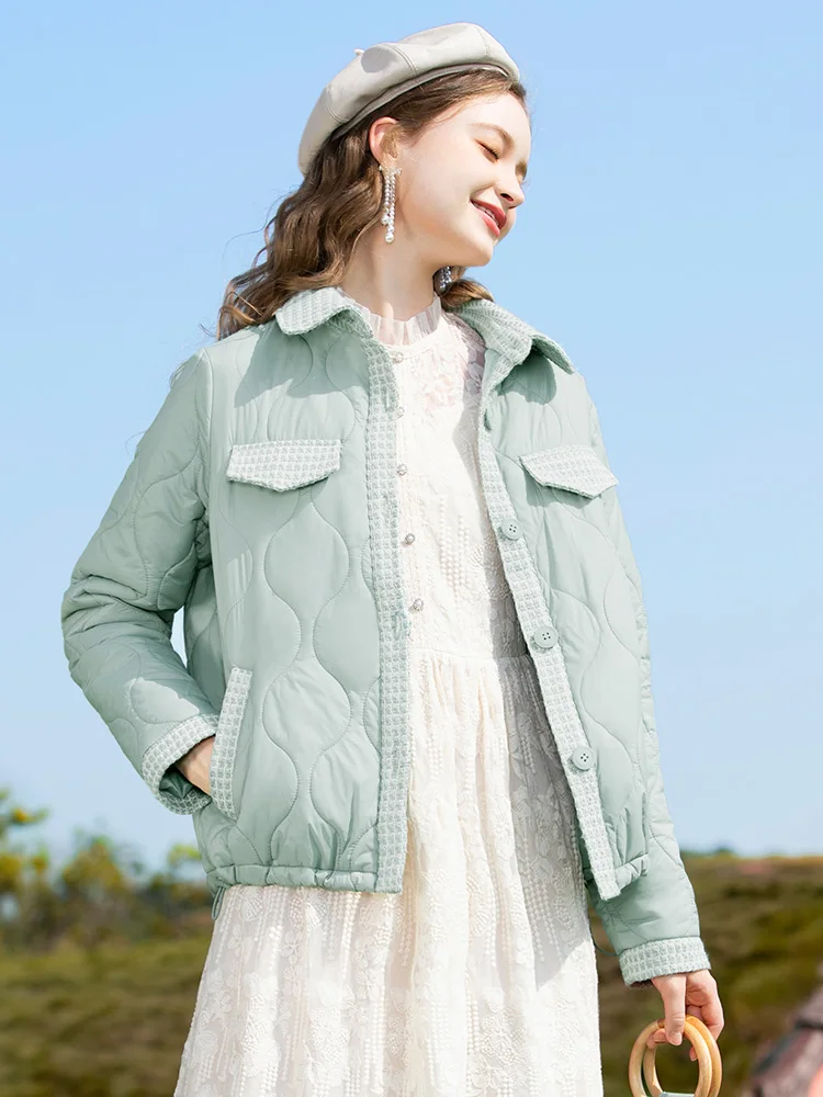 I BELIEVE YOU Polo Collar Parkas Women 2022 Autumn Winter Warm Patchwork Quilted Coats Gentle Solid Female Jackets 2224184768