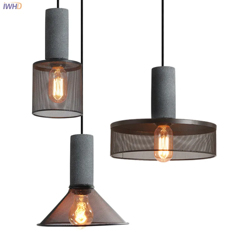 

IWHD Loft Style Industrial Pendant Light Fixtures Cement Metal Lampshade Bedroom Bar Coffee Dinning Room Nordic Hanging Lamp LED