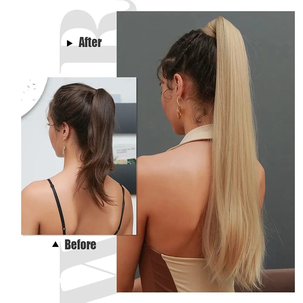 

Шелковистая синтетическая накладка, удлинитель волос для конского хвоста, длинные прямые женские удлинители волос с зажимом, конский хвост, накладные волосы 80 см
