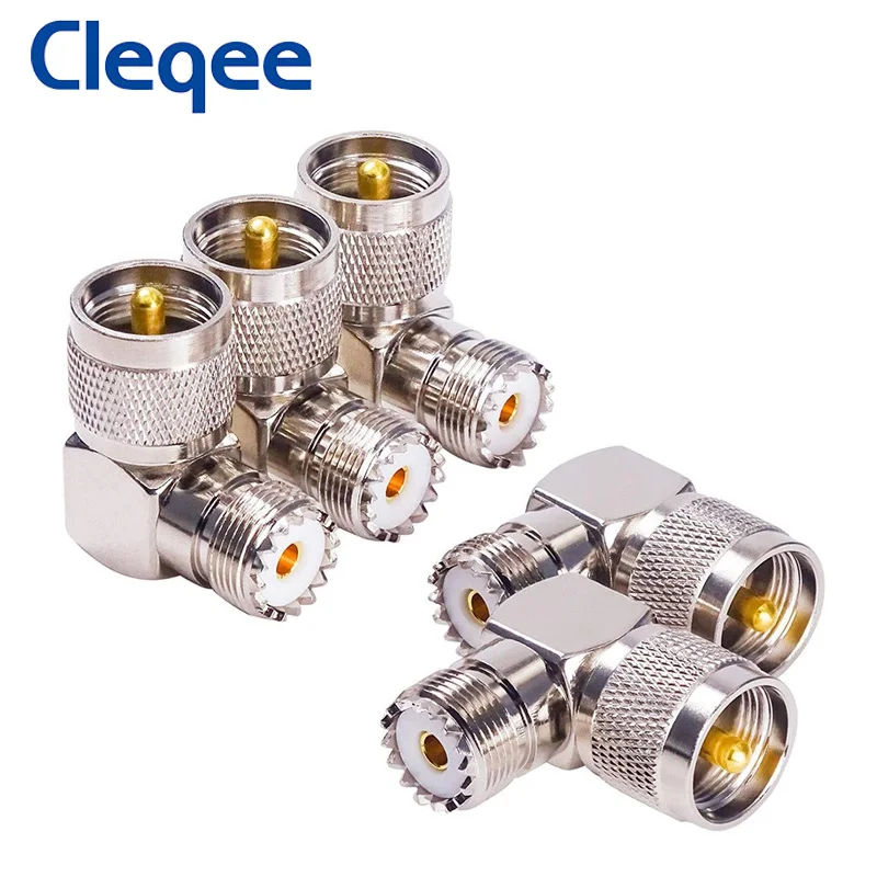 Cleqee 5PCS UHF SO239 Female To UHF PL259 Male Right Angle 90 Degree RF Connector