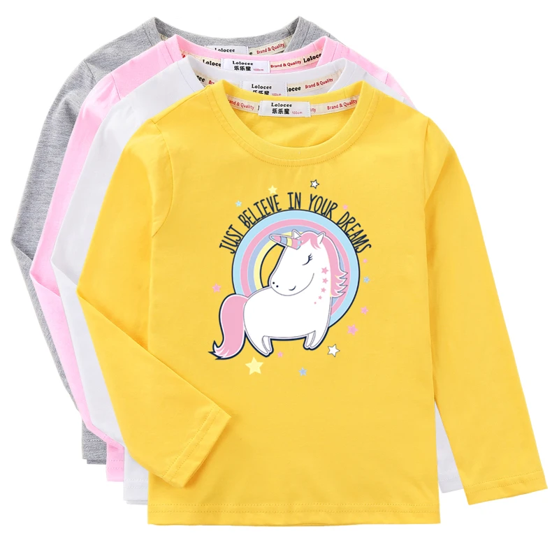 Aimi Lakana Girls Kawai Costume Unicorn Long Sleeve T-shirts Kids Pony Print Tops Baby Girl Party Dress Wear