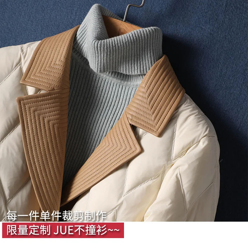 Fashion Design New 90%  White Goose Down  Winter Coat Women Patchwork Sheepskin Casaco Feminino  Luxury  Covered Button Thin