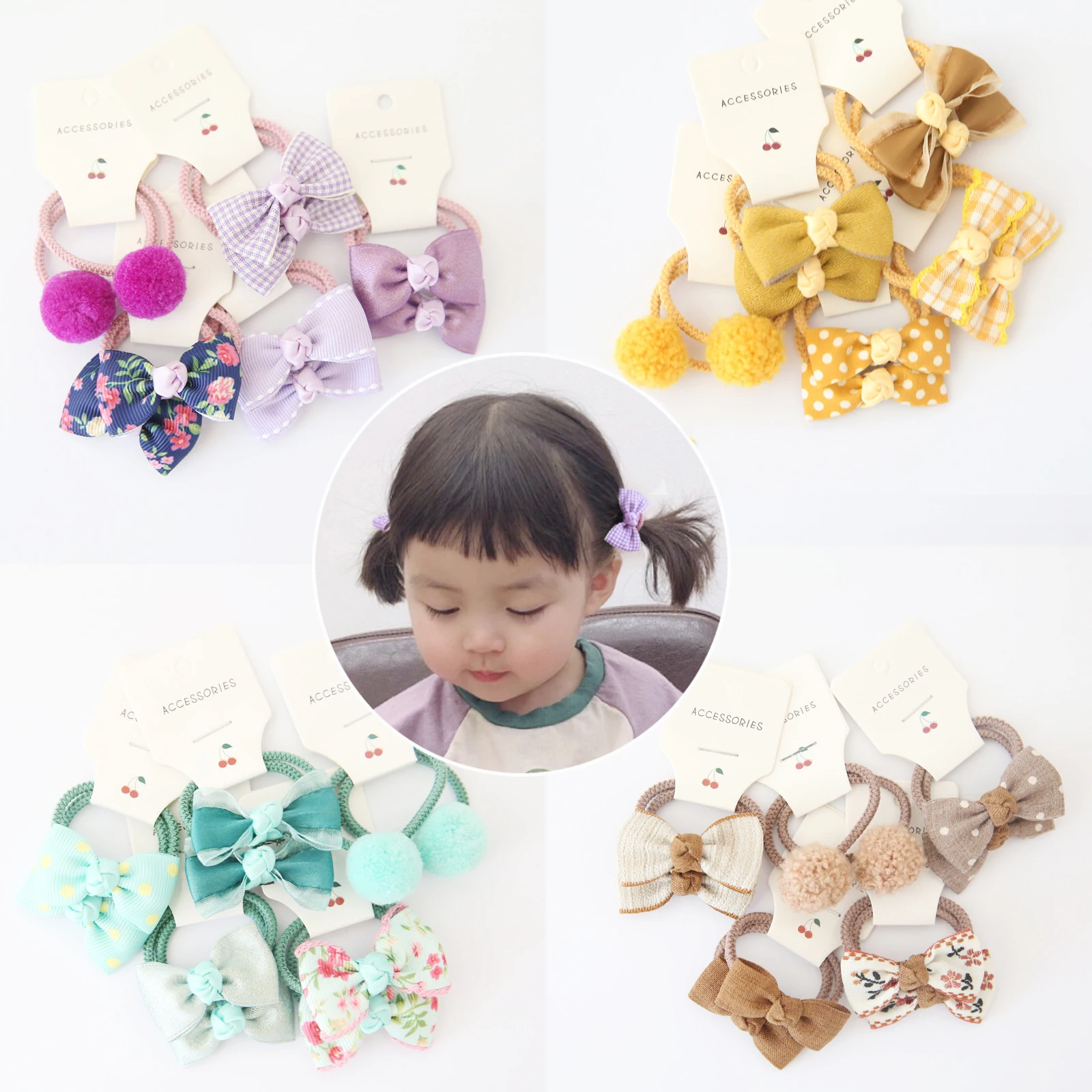 

5Pairs/Lot Sweet Hair Band Girls Hair Ties Bows Elastic Rubber Band Flower Small Ball Scrunchies Baby Kids Hair Accessories