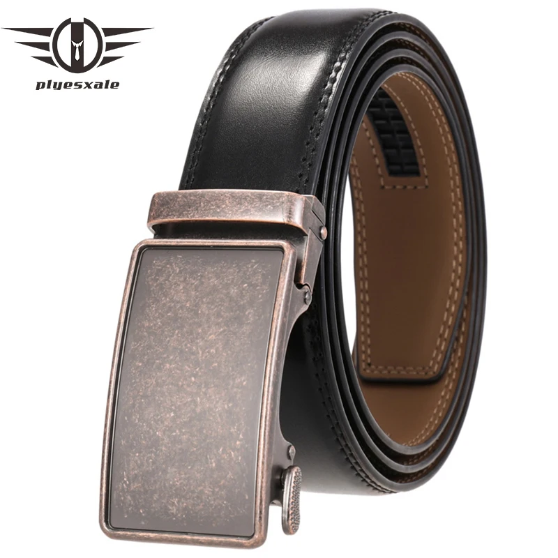 

Plyesxale Designer Men's Belt Luxury Brand Automatic Buckle Genuine Leather Belt Male Black Business Casual Trouser Belt G235