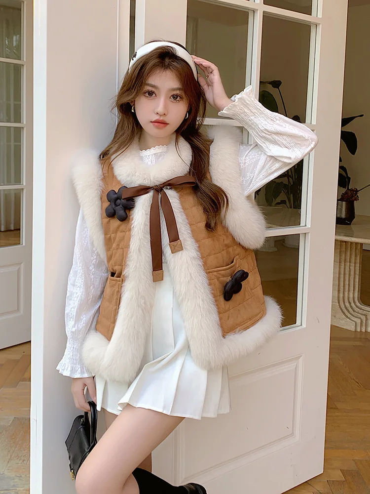 Fur vest fur sweet horse clip coat women's small shoulders