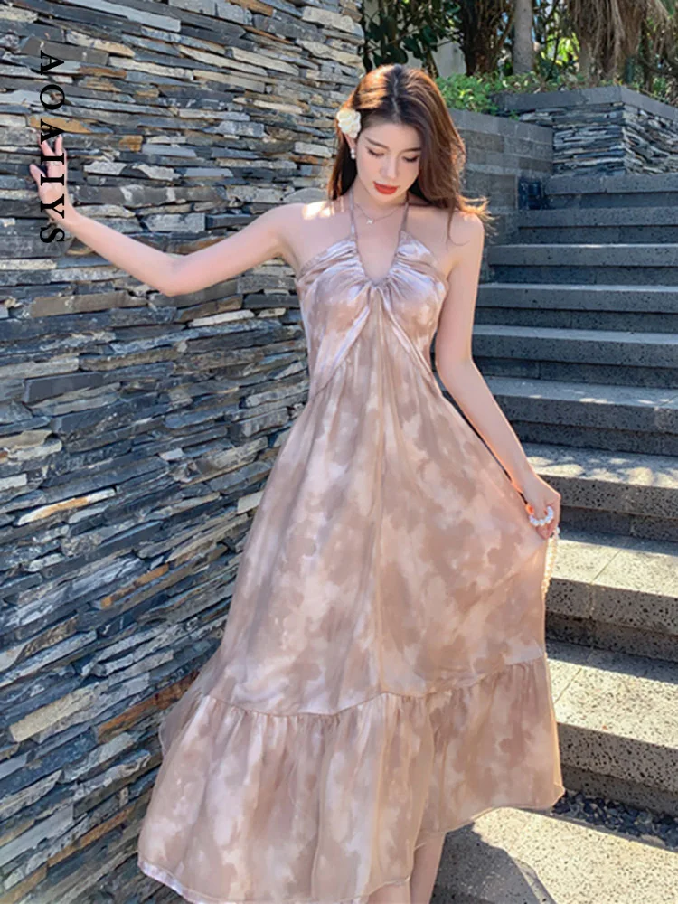 

Платье женское с V-образным вырезом, ажурное платье с завышенной талией, на бретелях-спагетти, до середины икры, лето 2023