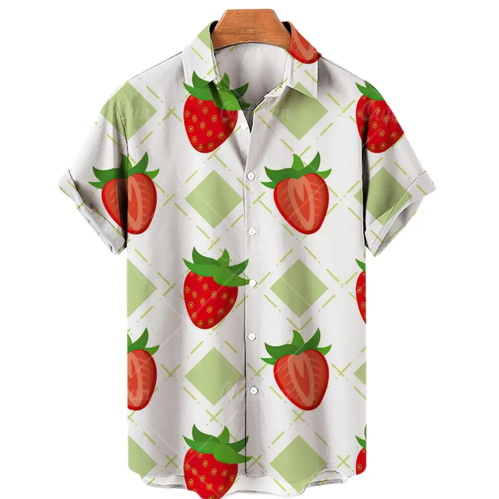 2022 Summer Men's Village Shirt Fruit Print Hawaiian T-Shirt Street Trend Loose Short Sleeve T-Shirt Neutral Fashion Comfortable