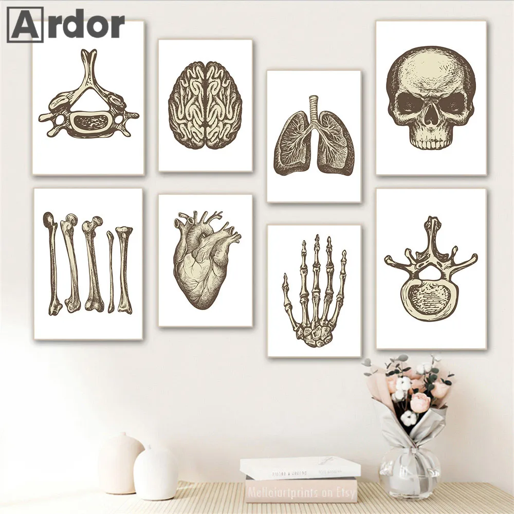 Винтажная Картина на холсте с рисунком человеческого органа искусственное
