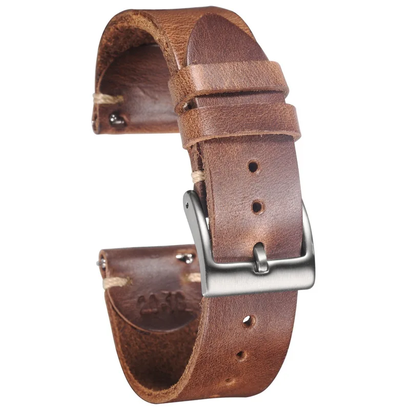 Фото Ремешки для часов HEMSUT из воловьей кожи, быстросъемные, Horween CXL, винтажный ремешок из натуральной кожи для мужчин и женщин, 18, 19, 20, 21, 22 мм №1