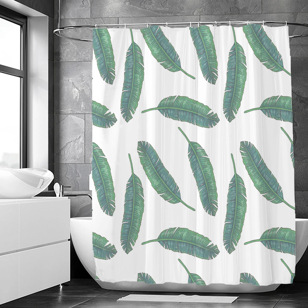 

Tropical Green Plants Leaf Shower Curtains Romantic Abstract Style Bohemia Curtains Waterproof Polyester Bathroom Bath Curtain