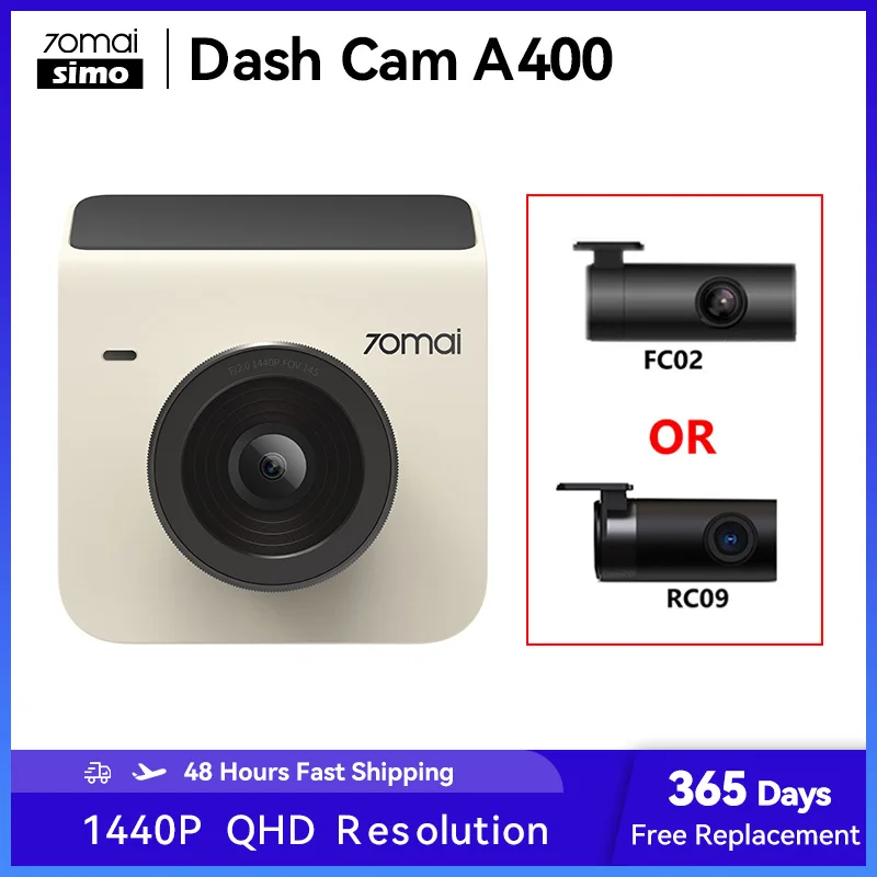 

70mai Dash Cam A400 Car DVR 70mai 1440P Resolution 145° FOV Car Recorder APP Control Support Rear Cam & 24H Parking Monitoring